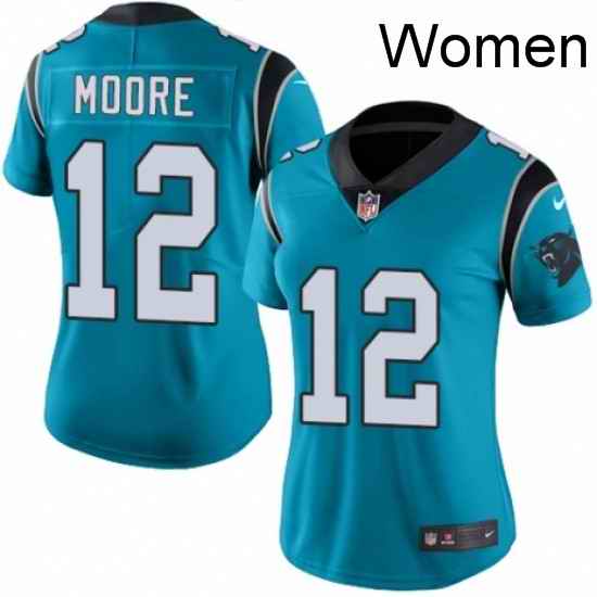 Womens Nike Carolina Panthers 12 DJ Moore Limited Blue Rush Vapor Untouchable NFL Jersey